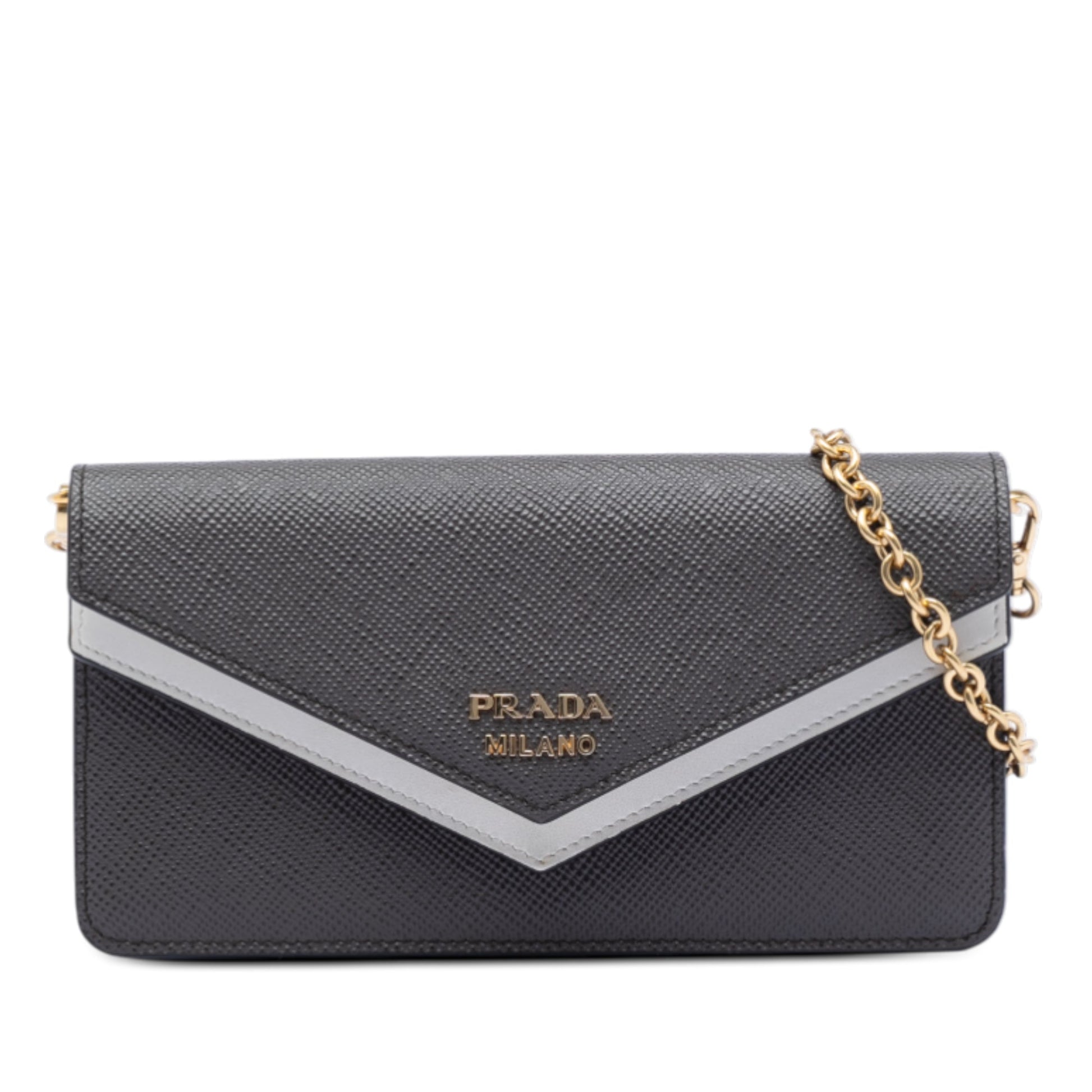 Prada Bicolor Saffiano Lux Envelope Double Flap Wallet on Chain