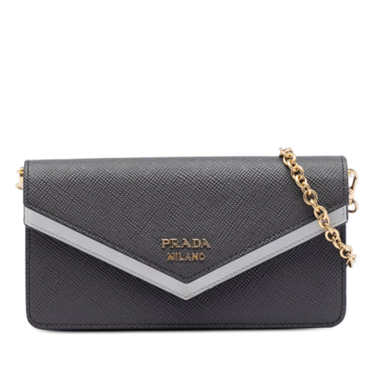 Prada Bicolor Saffiano Lux Envelope Double Flap Wallet on Chain