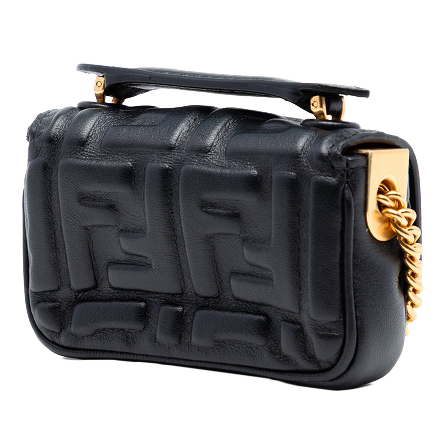 Fendi Nano Zucca Embossed Leather Baguette Chain Bag