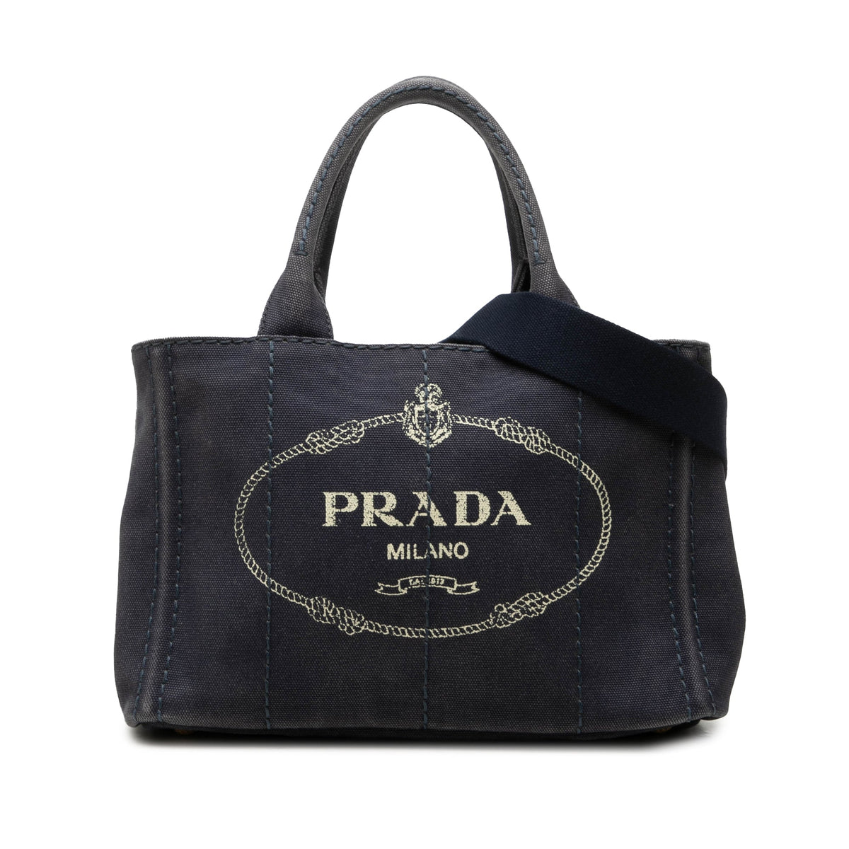 Prada Small Canvas Canapa Logo Tote — Blue