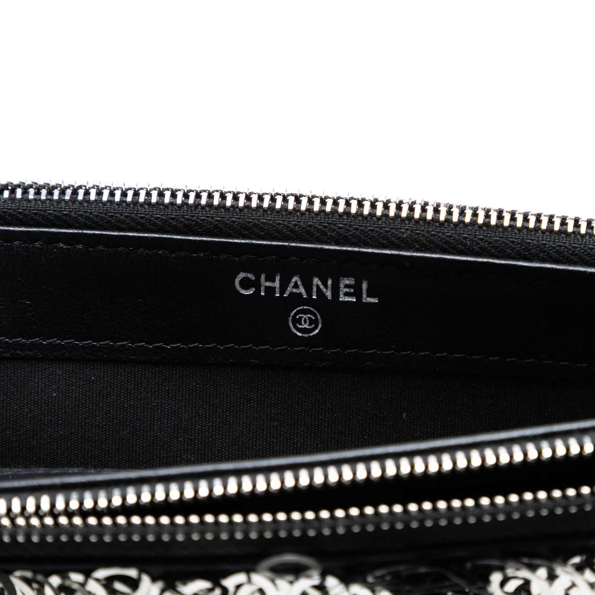Chanel CC Calfskin and Sequin Double Zip Wallet on Chain