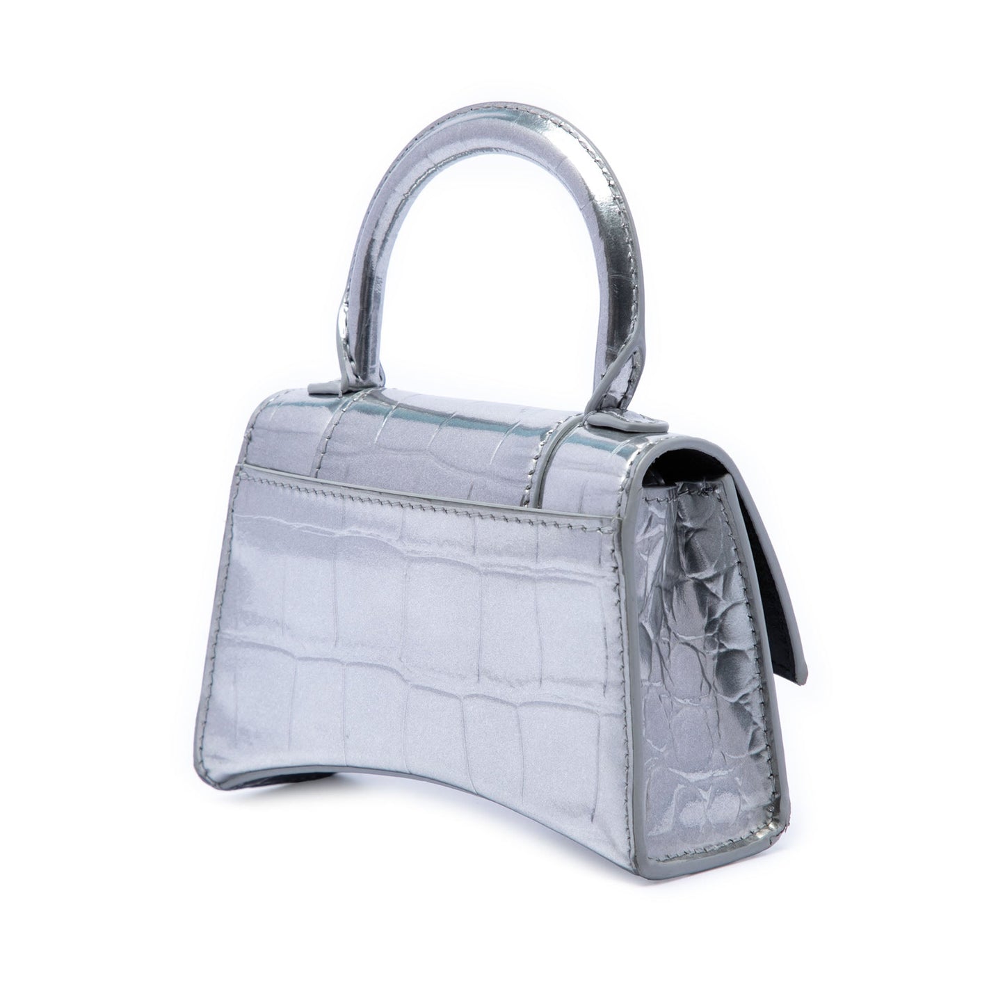 Balenciaga Mini Metallic Croc Embossed Calfskin Hourglass Top Handle Bag