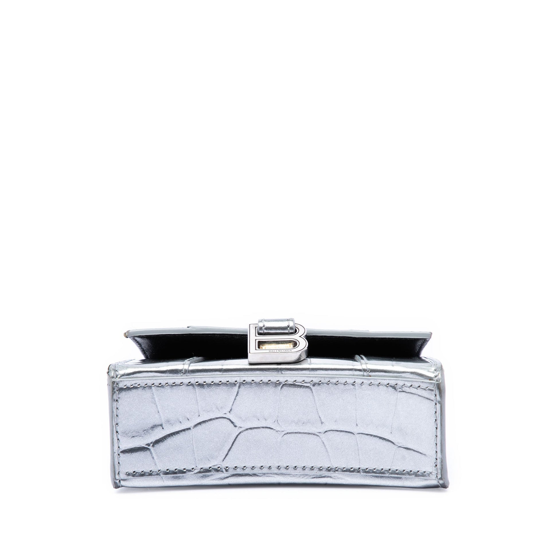 Balenciaga Mini Metallic Croc Embossed Calfskin Hourglass Top Handle Bag