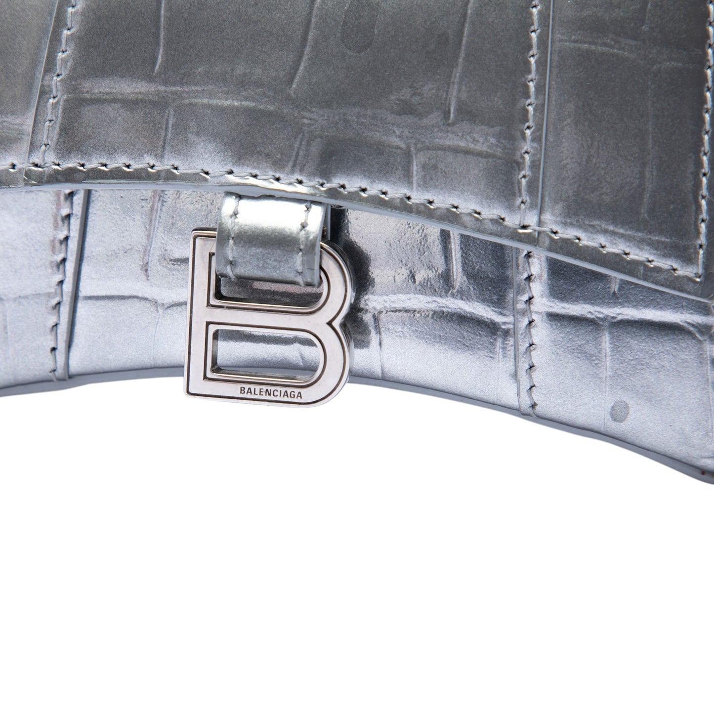 Balenciaga Mini Metallic Croc Embossed Calfskin Hourglass Top Handle Bag