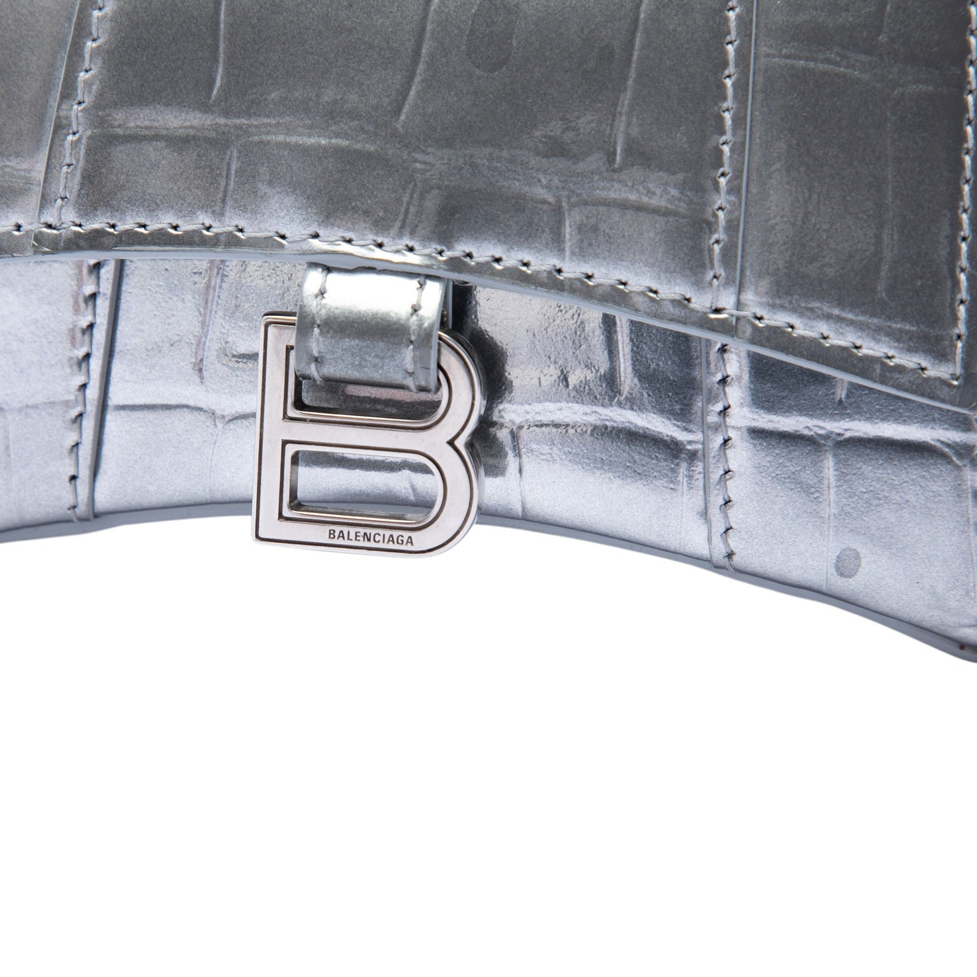 Balenciaga Mini Metallic Croc Embossed Calfskin Hourglass Top Handle Bag