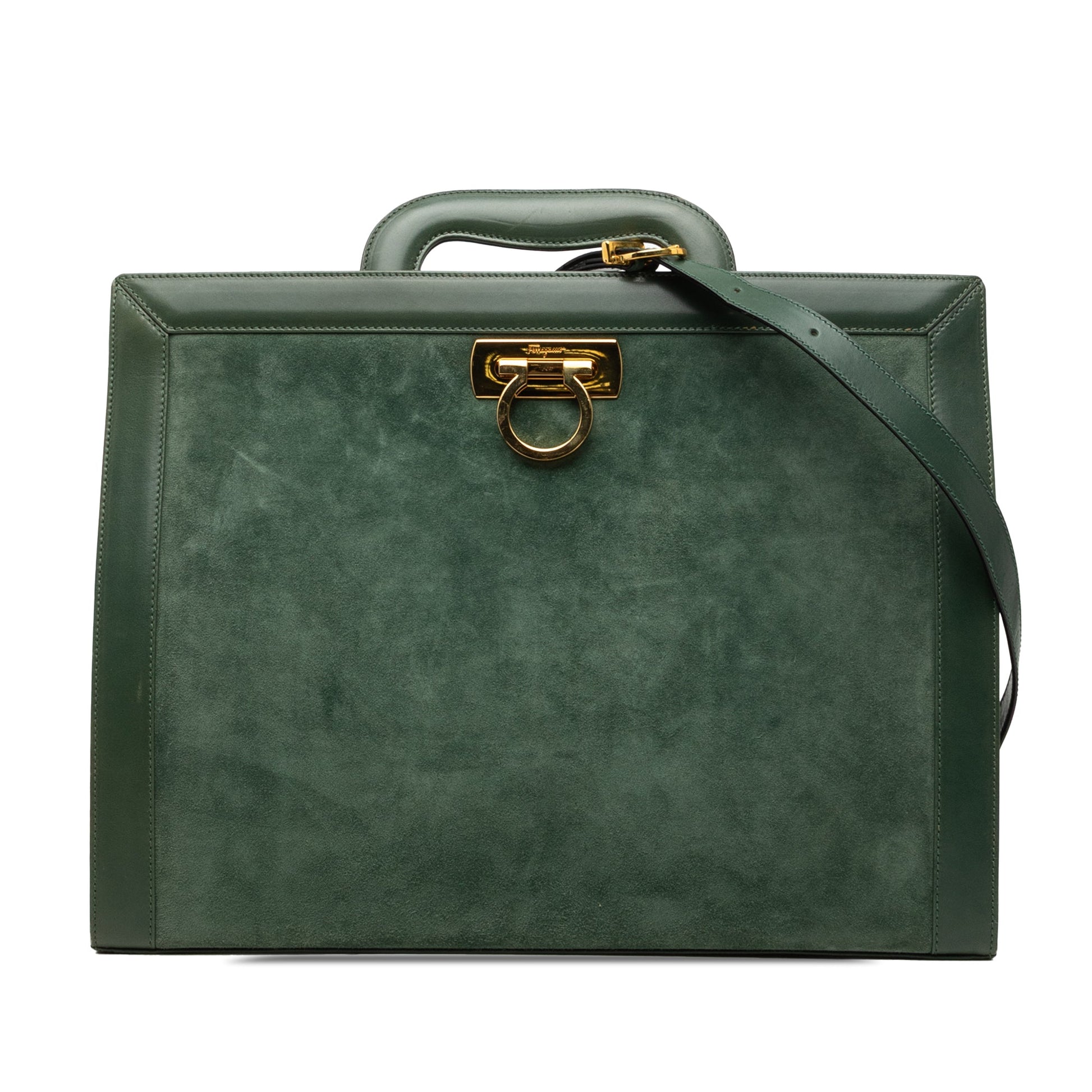 Ferragamo Suede and Leather Gancini Briefcase