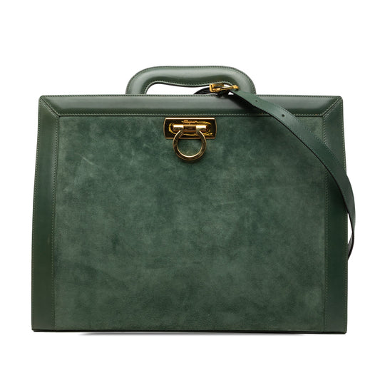 Ferragamo Suede and Leather Gancini Briefcase