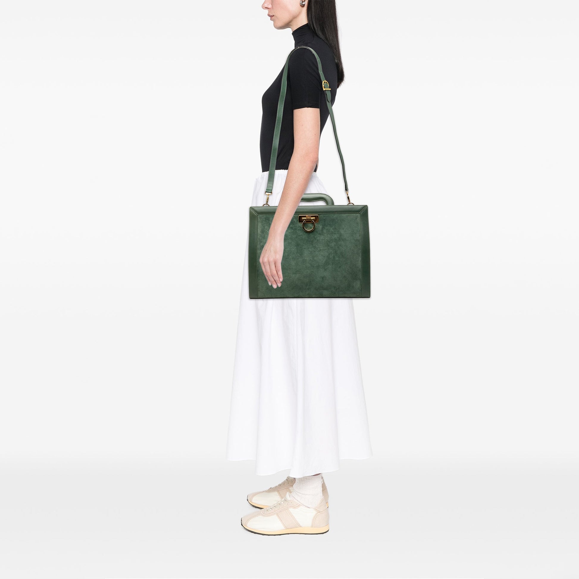 Ferragamo Suede and Leather Gancini Briefcase