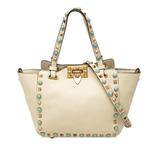 Valentino Mini Grained Calfskin Rockstud Rolling Trapeze Satchel