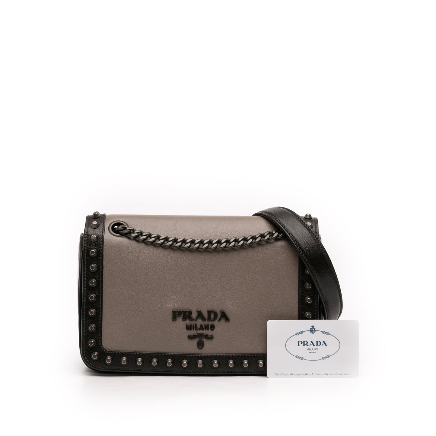 Prada Bicolor Glace Calfskin Studded Crossbody