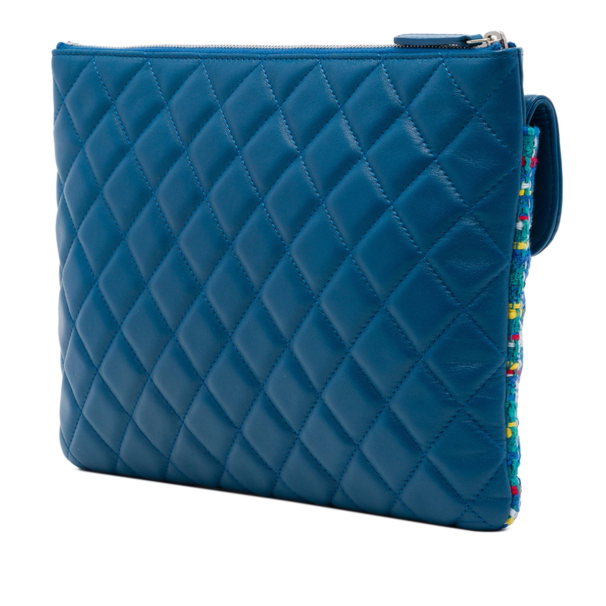 Chanel CC Quilted Tweed and Lambskin Pouch — Blue