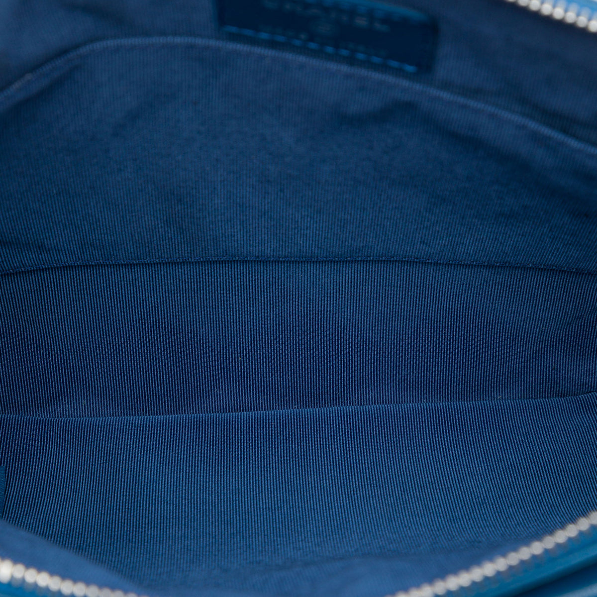 Chanel CC Quilted Tweed and Lambskin Pouch — Blue