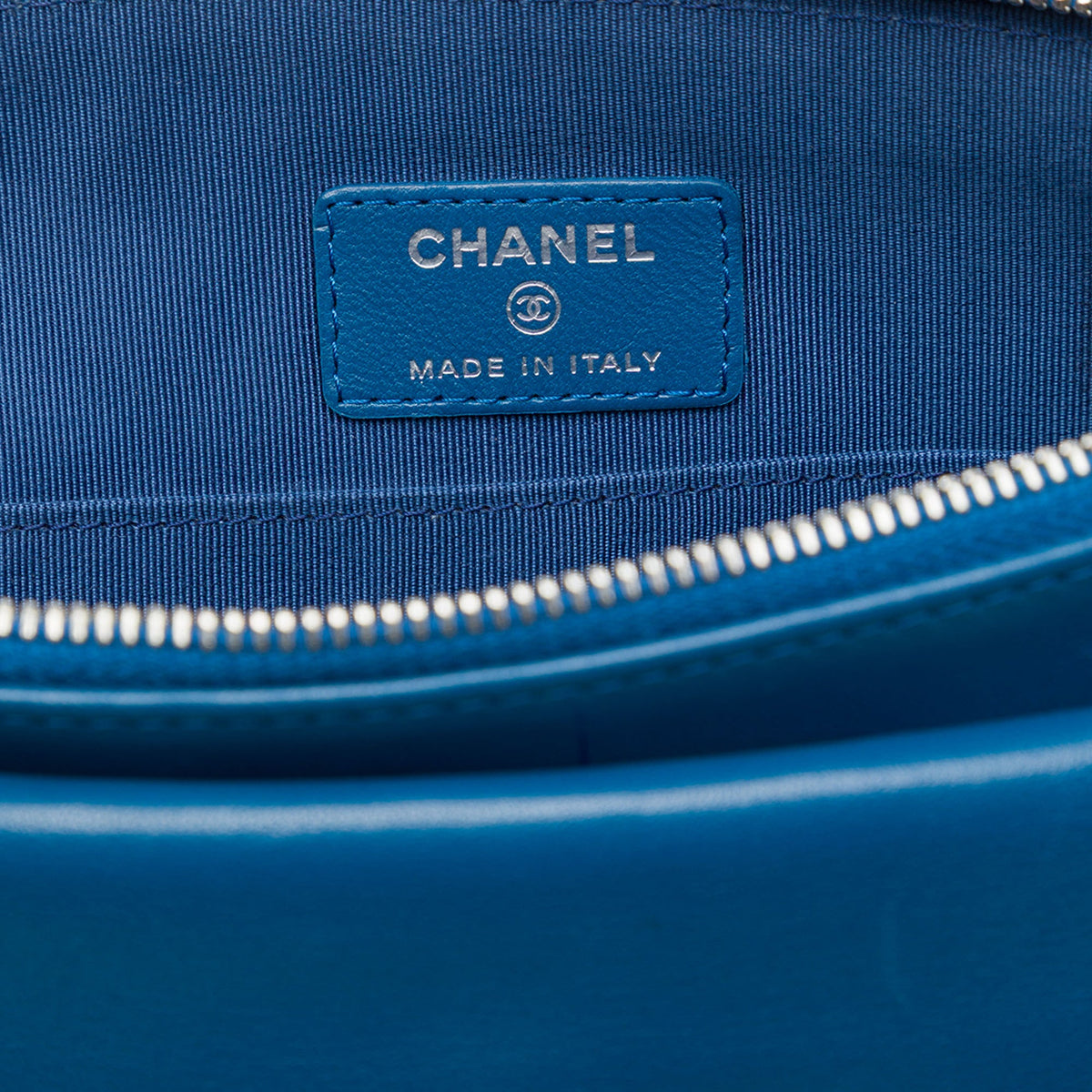 Chanel CC Quilted Tweed and Lambskin Pouch — Blue