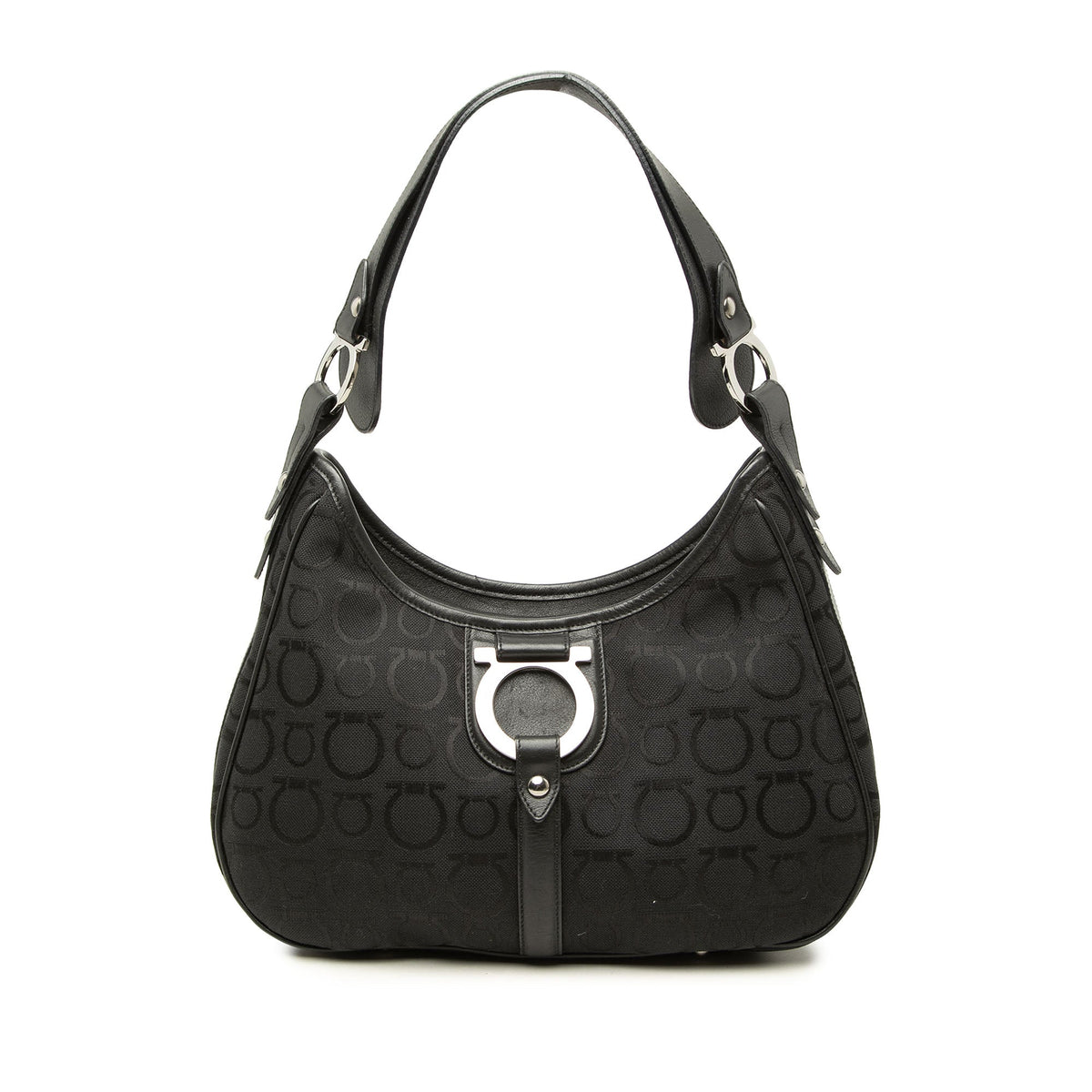Ferragamo Gancini Canvas Shoulder Bag — Black