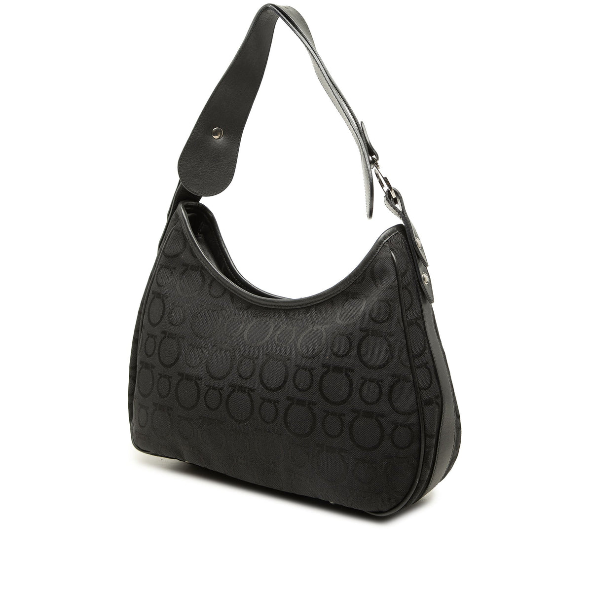 Ferragamo Gancini Canvas Shoulder Bag — Black
