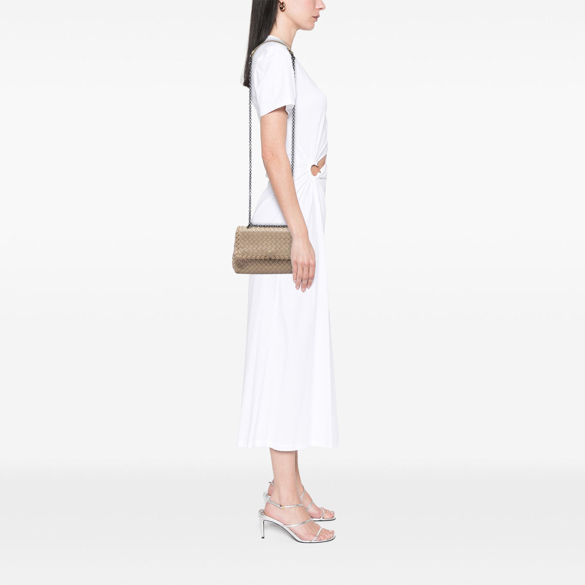 Bottega Veneta Baby Nappa Intrecciato Olimpia Crossbody — Beige