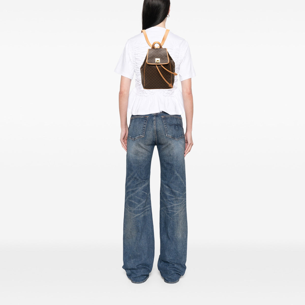 Celine Macadam Coated Canvas Backpack — Brown