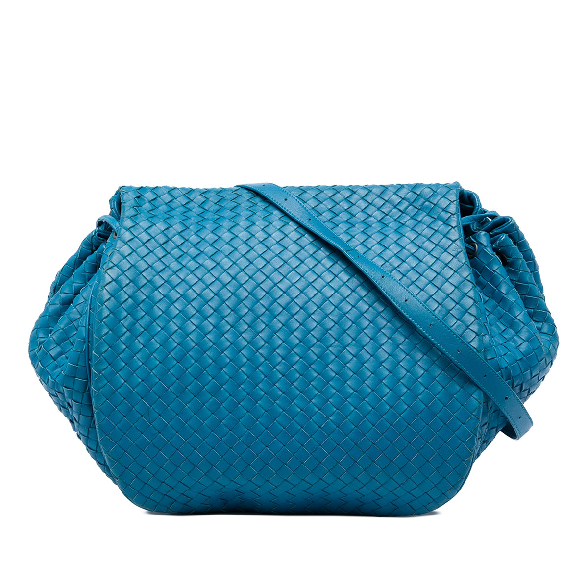 Bottega Veneta Nappa Intrecciato Flap Crossbody — Blue