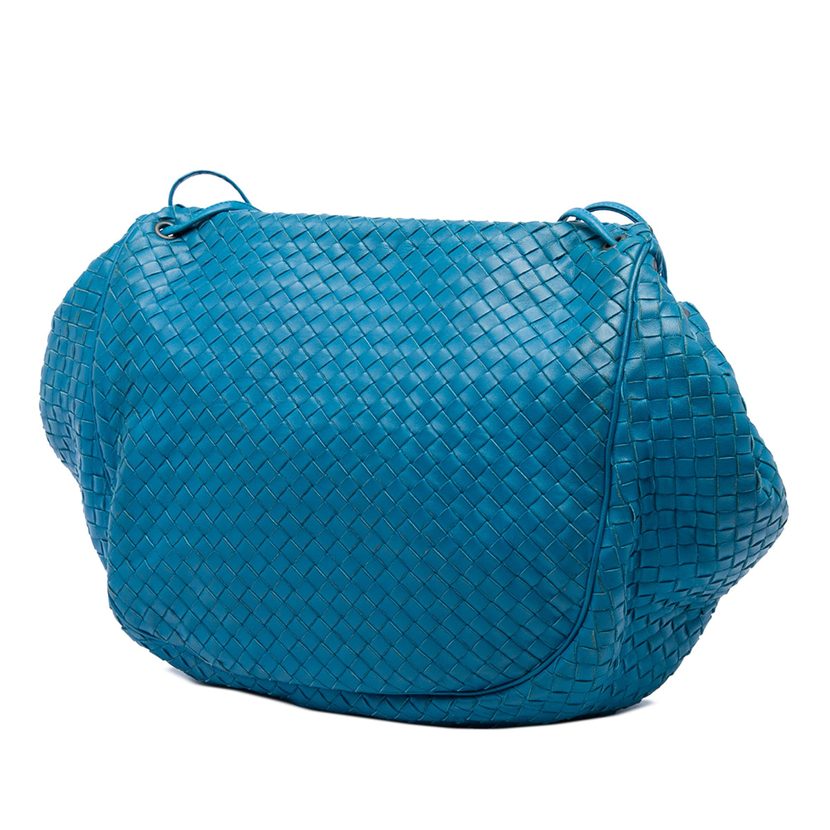 Bottega Veneta Nappa Intrecciato Flap Crossbody — Blue