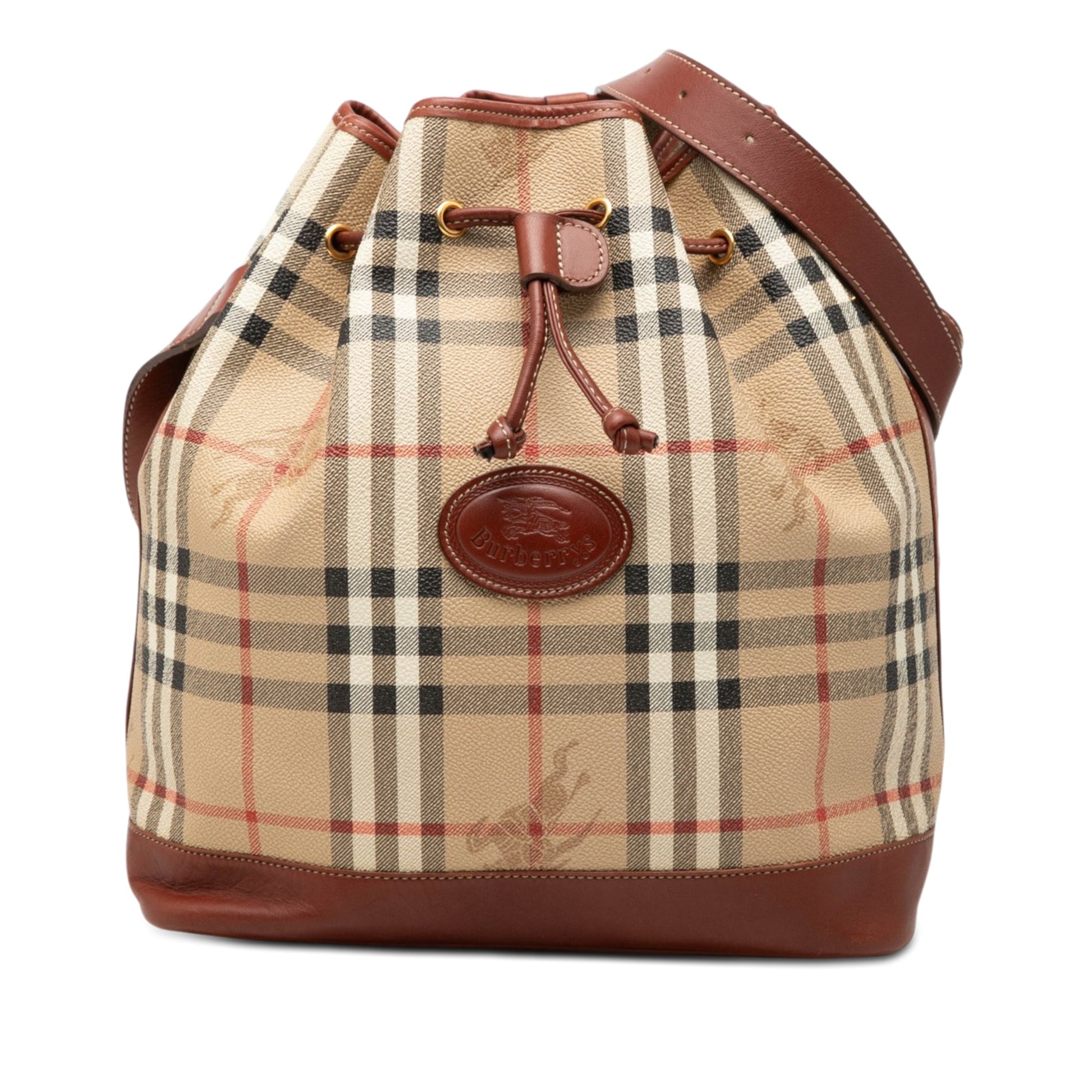 Burberry Haymarket Check Coated Canvas Drawstring Bucket Bag