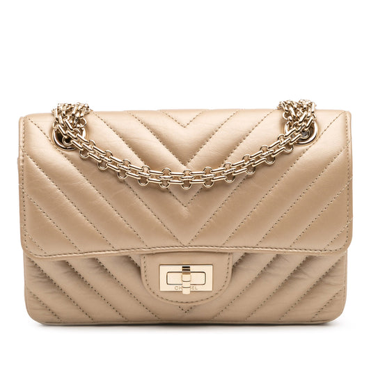 Chanel Reissue 2.55 Chevron Quilted Metallic Calfskin Single Flap 224