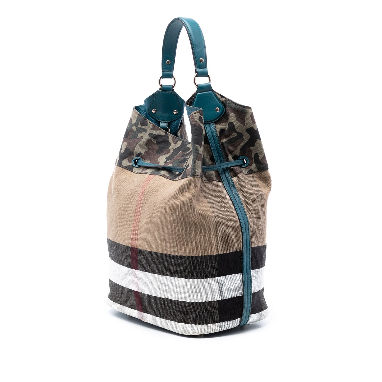Burberry Mega Check Canvas Camouflage Susanna Tassel Bucket Bag