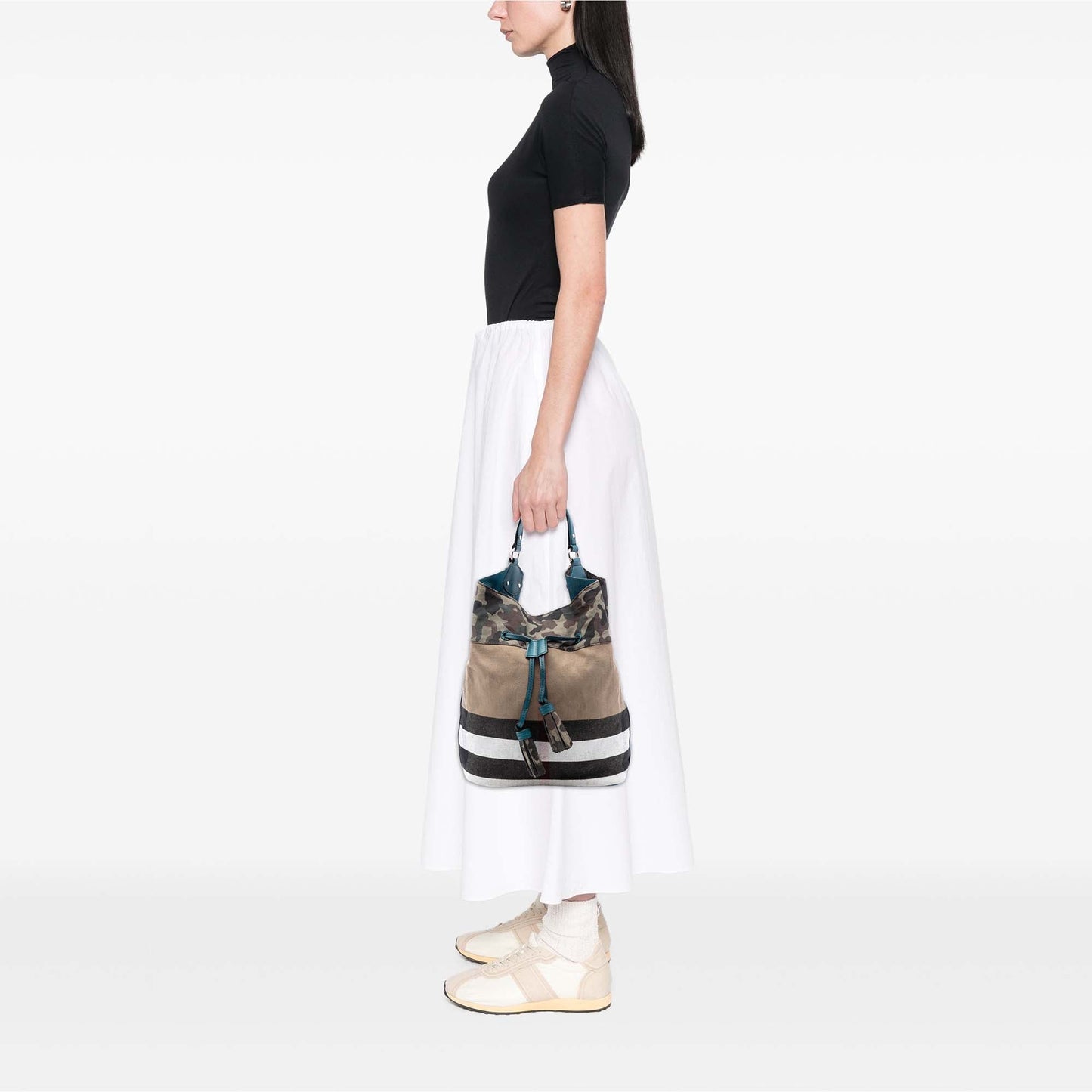 Burberry Mega Check Canvas Camouflage Susanna Tassel Bucket Bag
