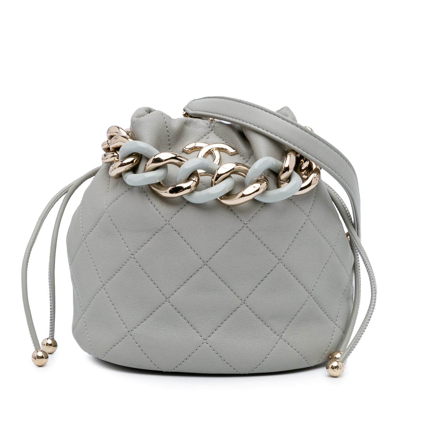 Chanel CC Quilted Calfskin Resin Bi-Color Chain Bucket Bag