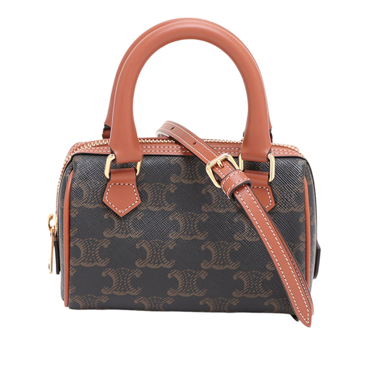 Celine Mini Triomphe Coated Canvas Boston Bag
