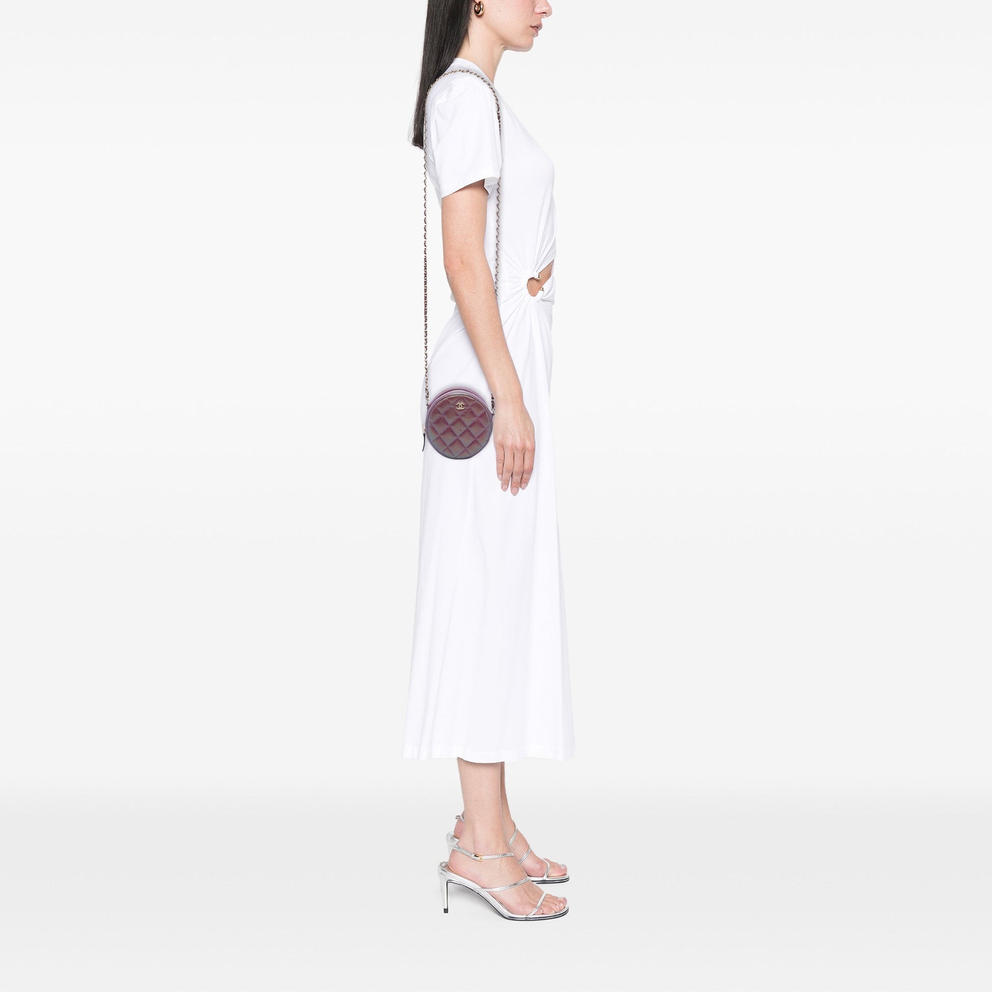 Chanel Quilted Iridescent Lambskin Round Clutch With Chain