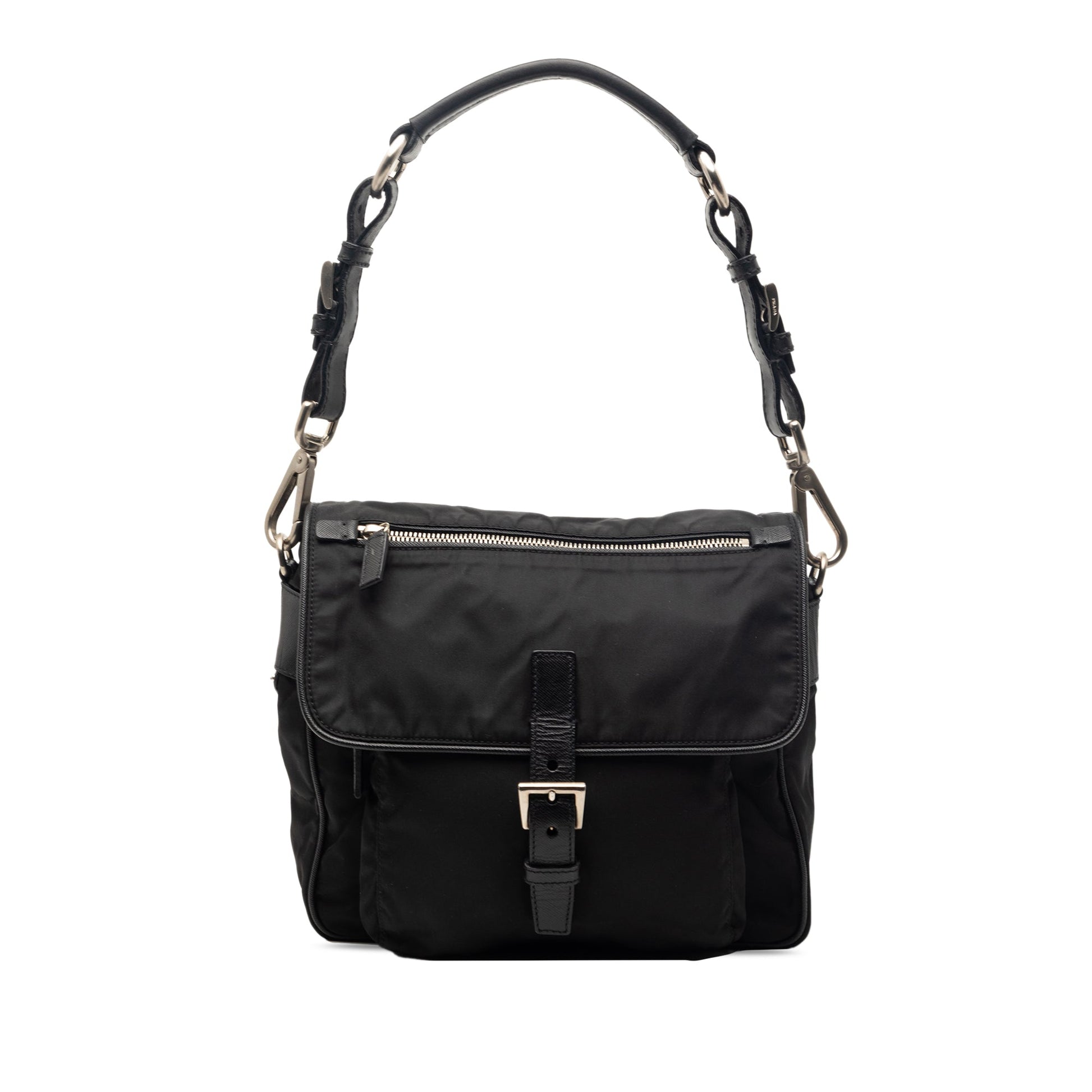 Prada Saffiano Trimmed Tessuto Shoulder Bag