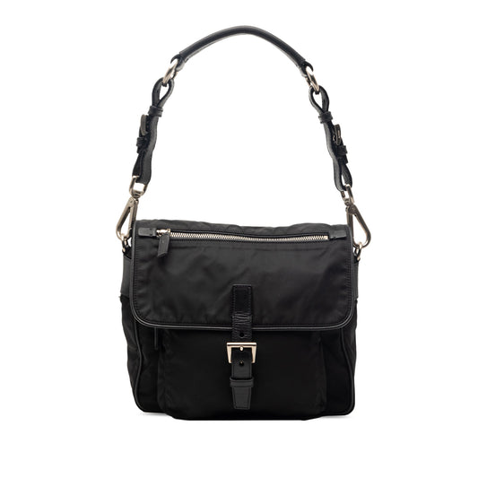 Prada Saffiano Trimmed Tessuto Shoulder Bag
