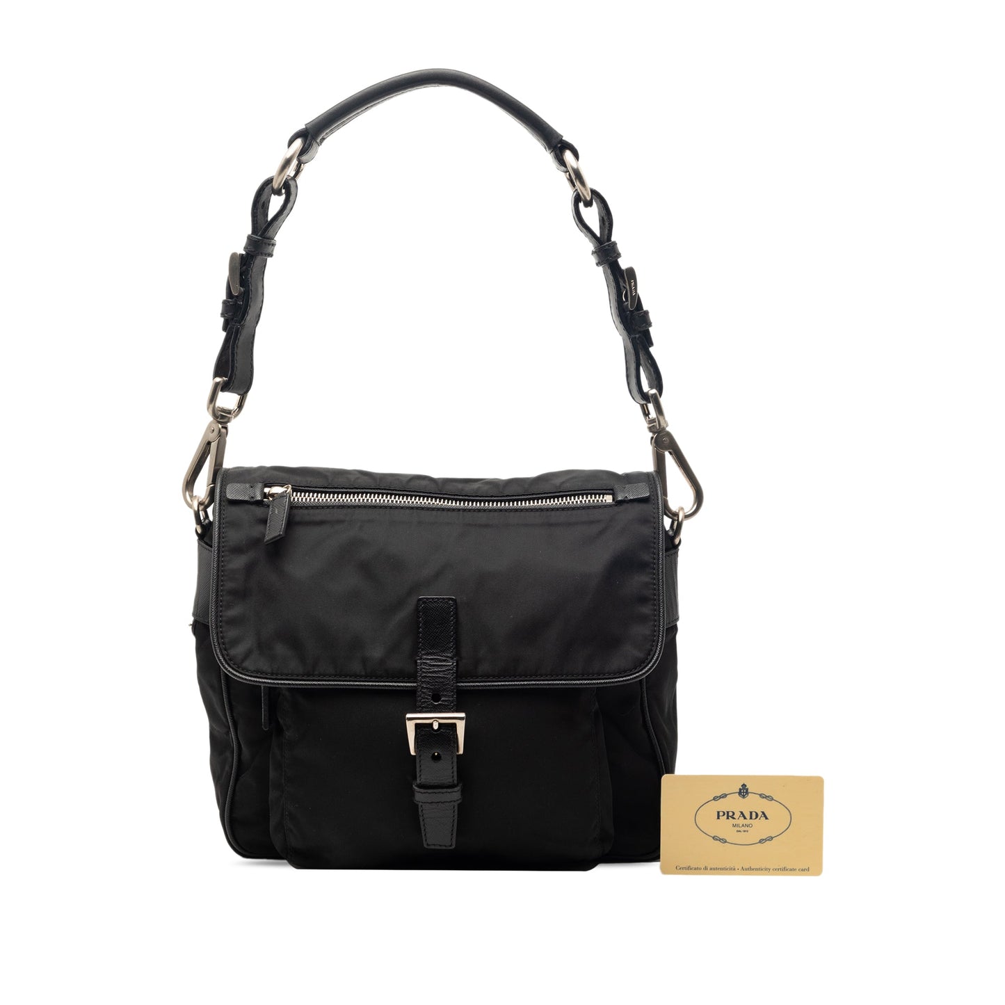 Prada Saffiano Trimmed Tessuto Shoulder Bag