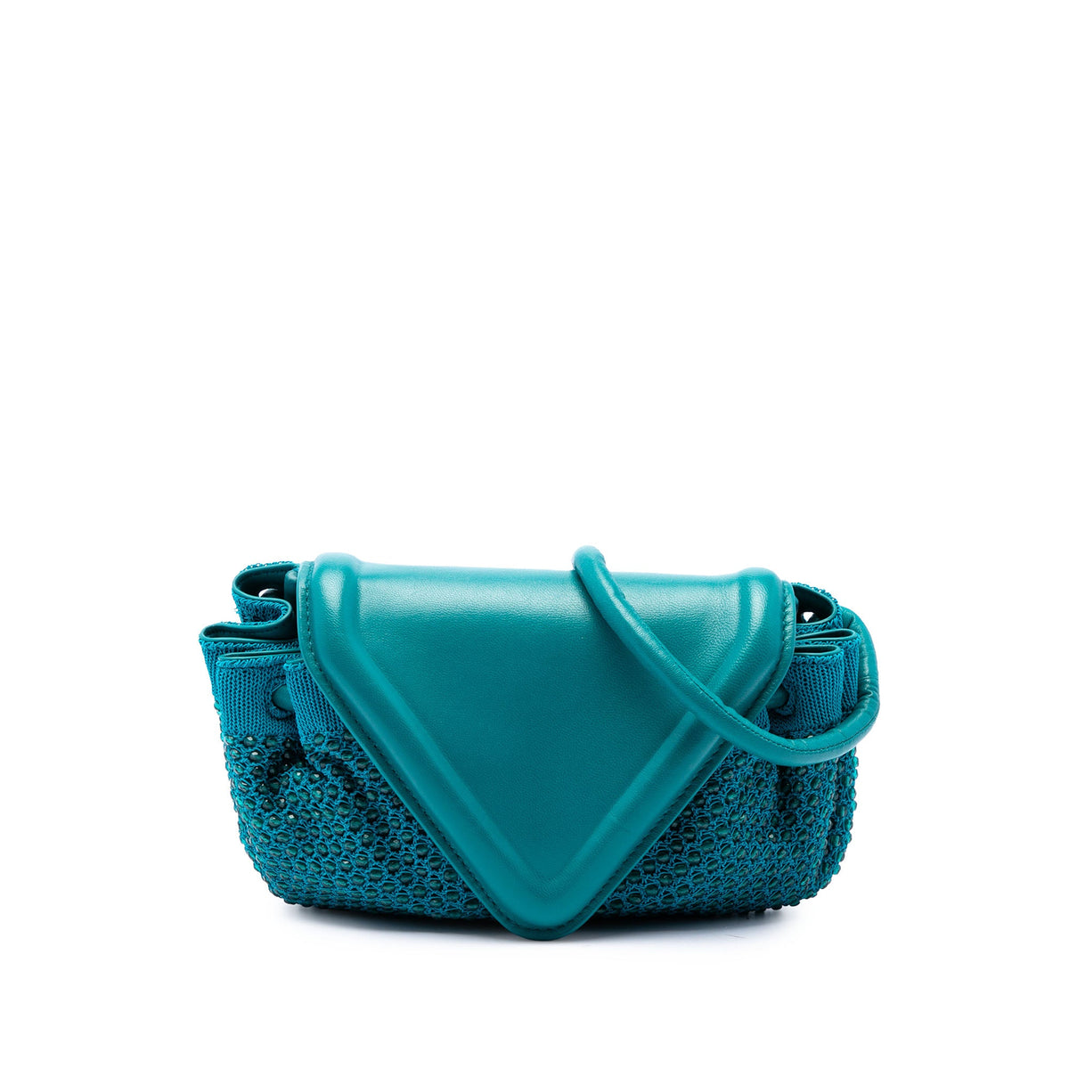 Bottega Veneta Small Beaded Crochet Knit and Leather Beak Crossbody — Blue