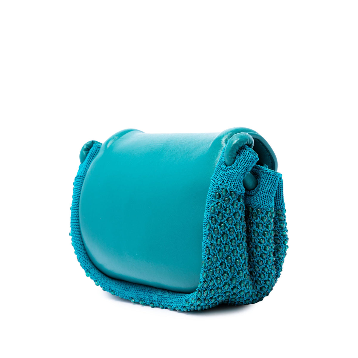 Bottega Veneta Small Beaded Crochet Knit and Leather Beak Crossbody — Blue