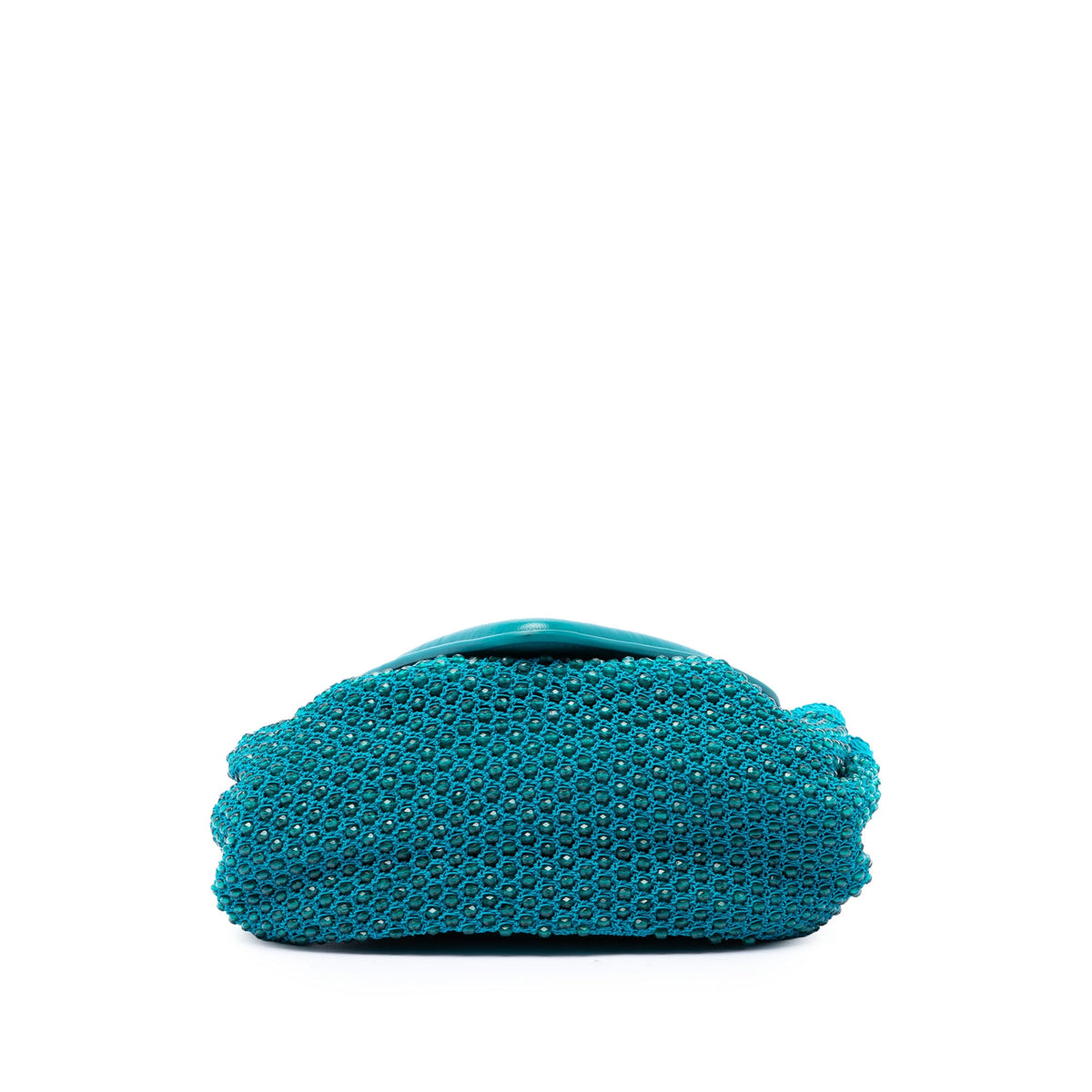 Bottega Veneta Small Beaded Crochet Knit and Leather Beak Crossbody — Blue
