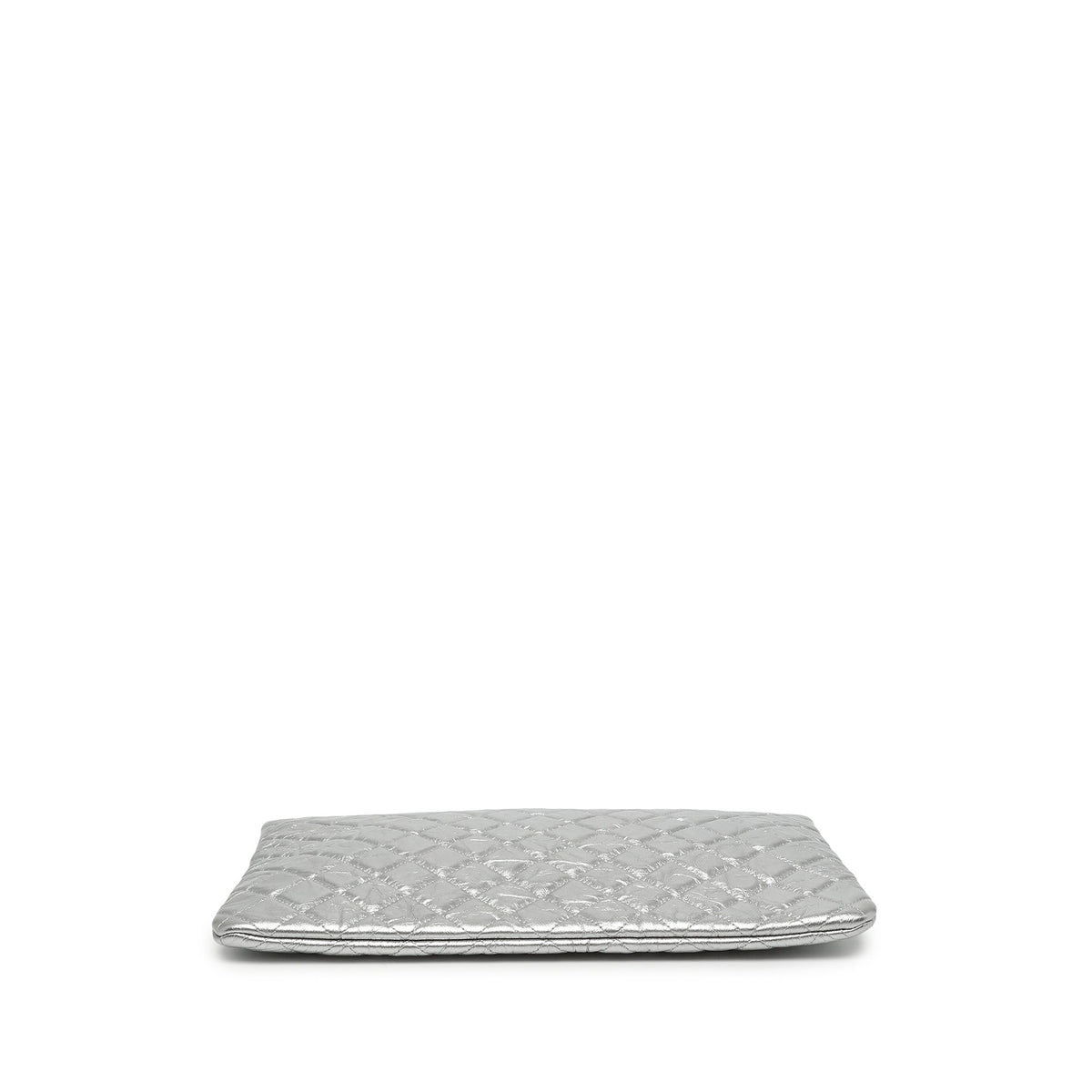 Chanel Large Quilted Metallic Aged Calfskin Cosmo Charm O Case Clutch — Silver