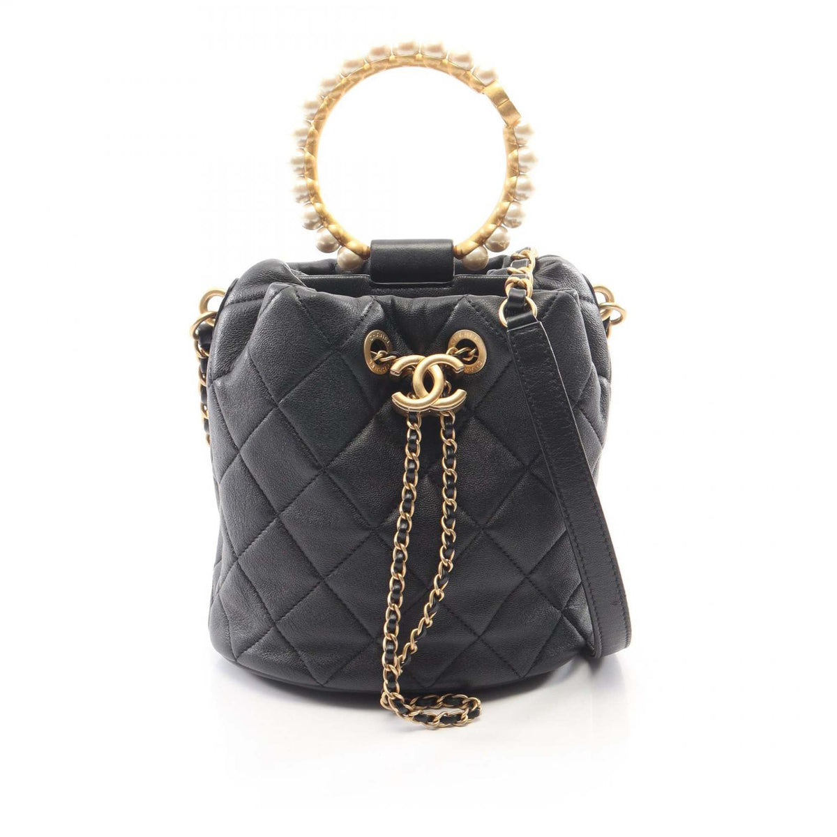 Chanel Quilted Lambskin Pearl Crown Drawstring Bucket Bag