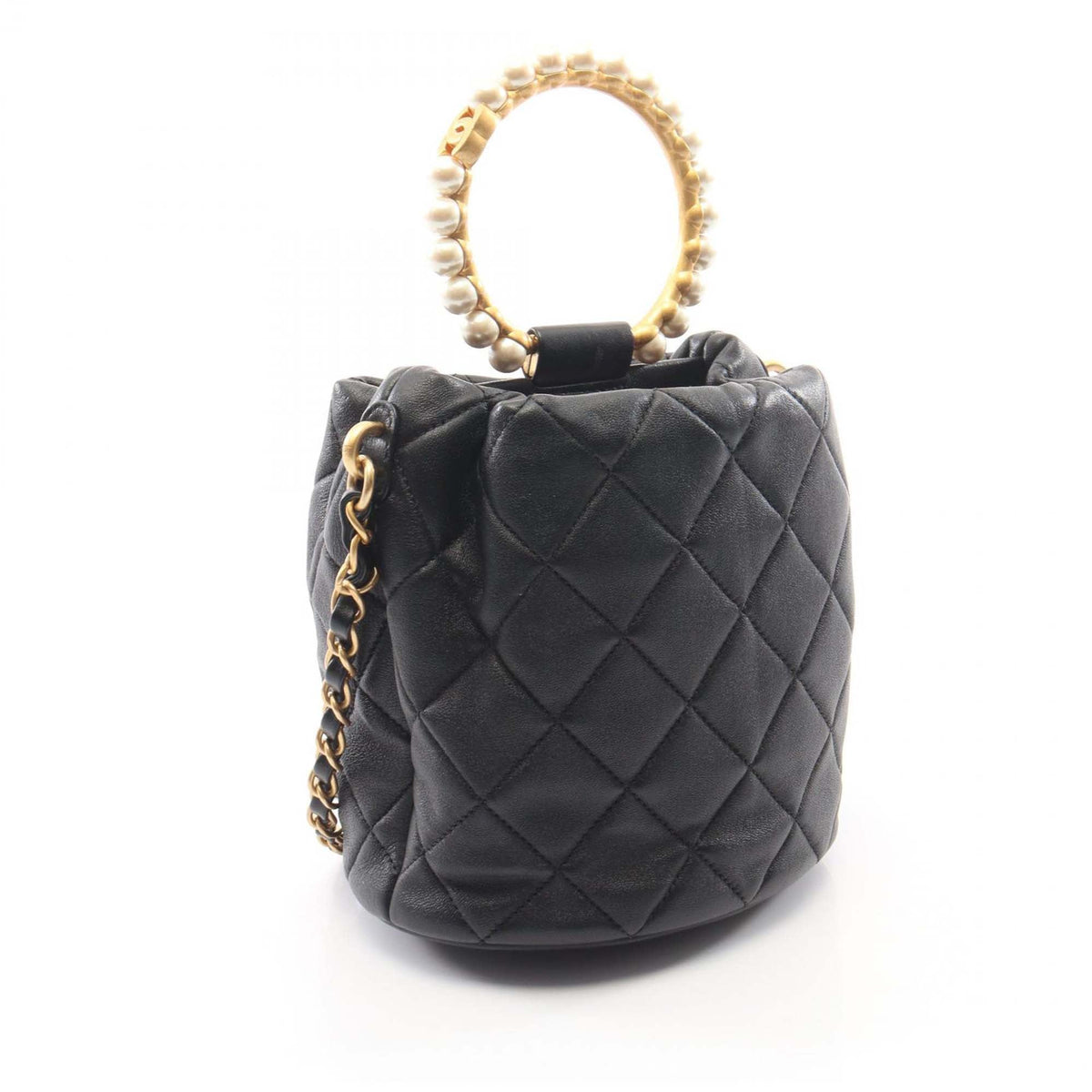 Chanel Quilted Lambskin Pearl Crown Drawstring Bucket Bag