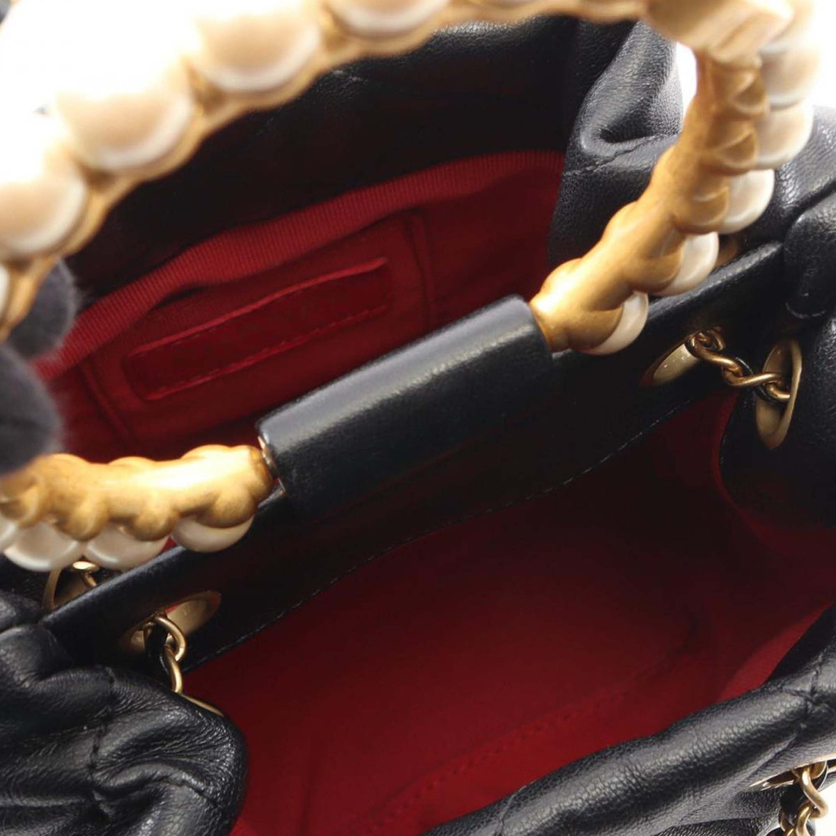 Chanel Quilted Lambskin Pearl Crown Drawstring Bucket Bag