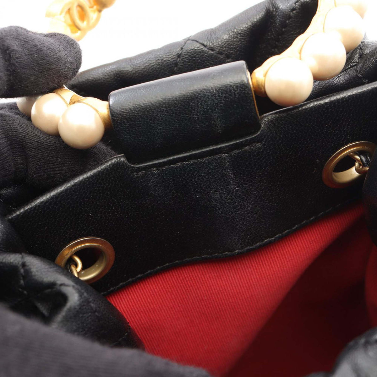 Chanel Quilted Lambskin Pearl Crown Drawstring Bucket Bag