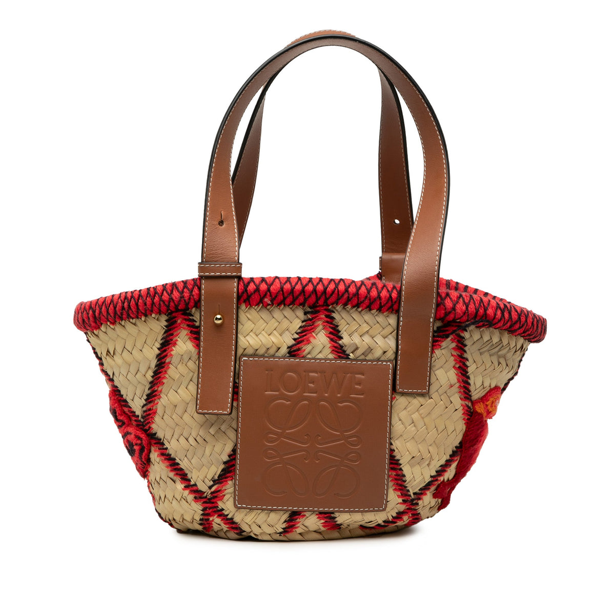 LOEWE Small Raffia Animal Embroidered Anagram Basket Tote