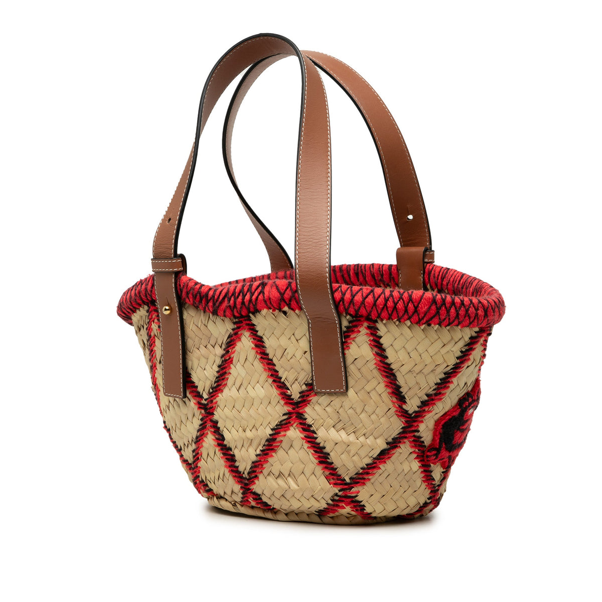 LOEWE Small Raffia Animal Embroidered Anagram Basket Tote