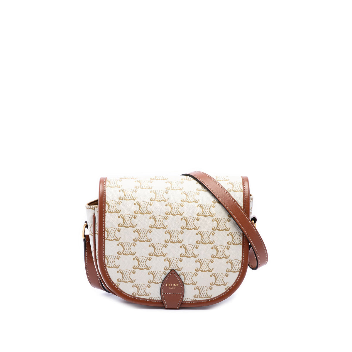 Celine Medium Triomphe Coated Canvas Folco Crossbody — White