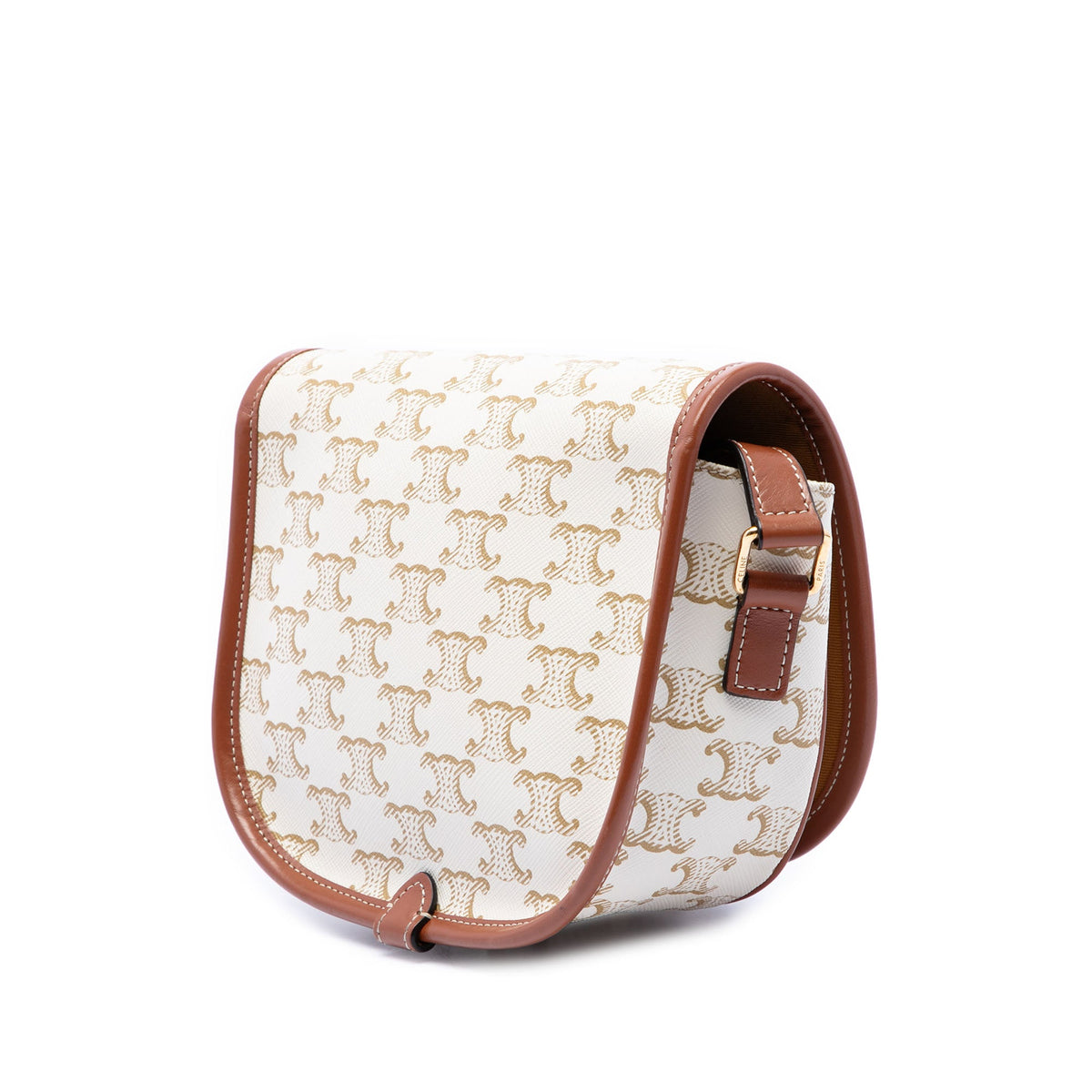 Celine Medium Triomphe Coated Canvas Folco Crossbody — White
