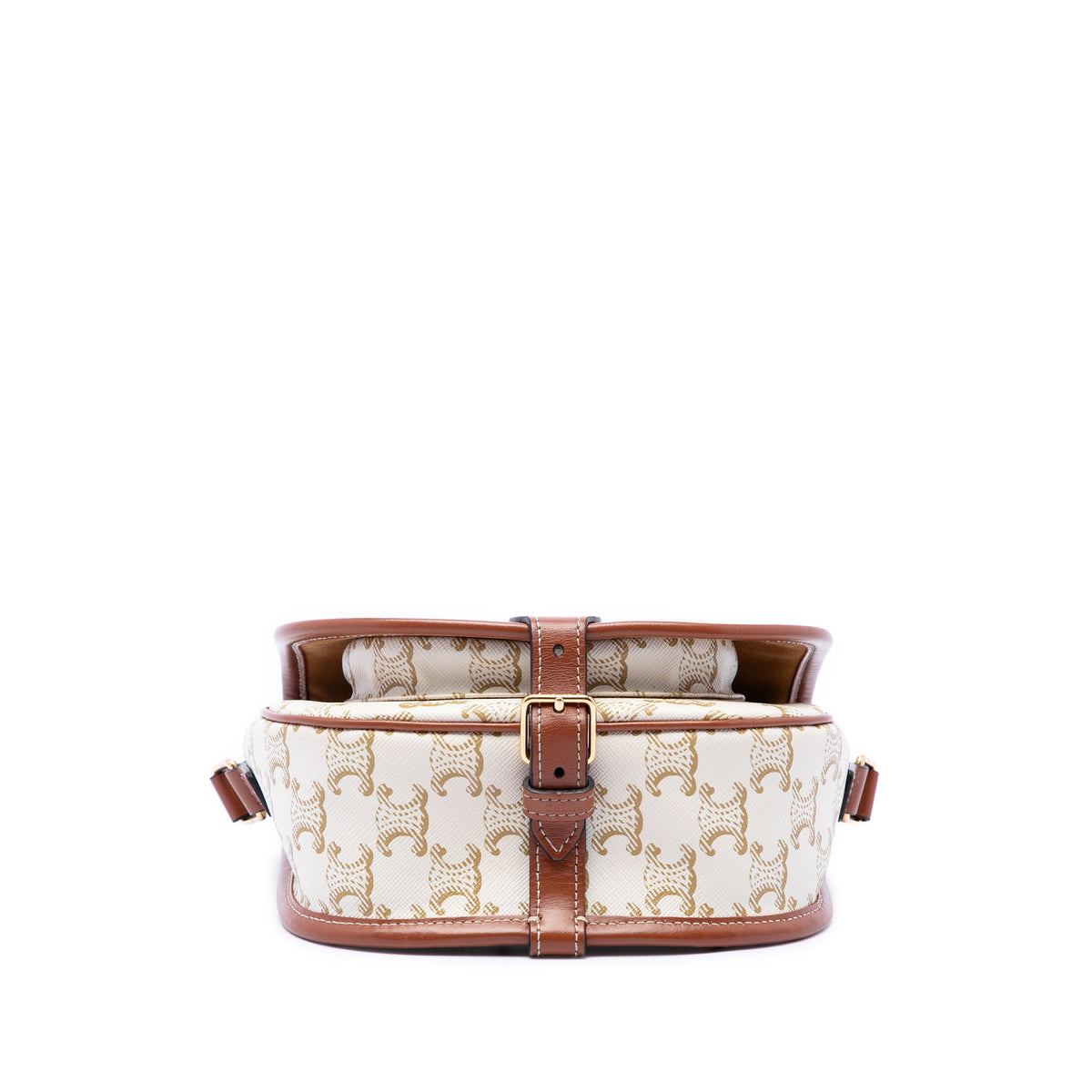 Celine Medium Triomphe Coated Canvas Folco Crossbody — White