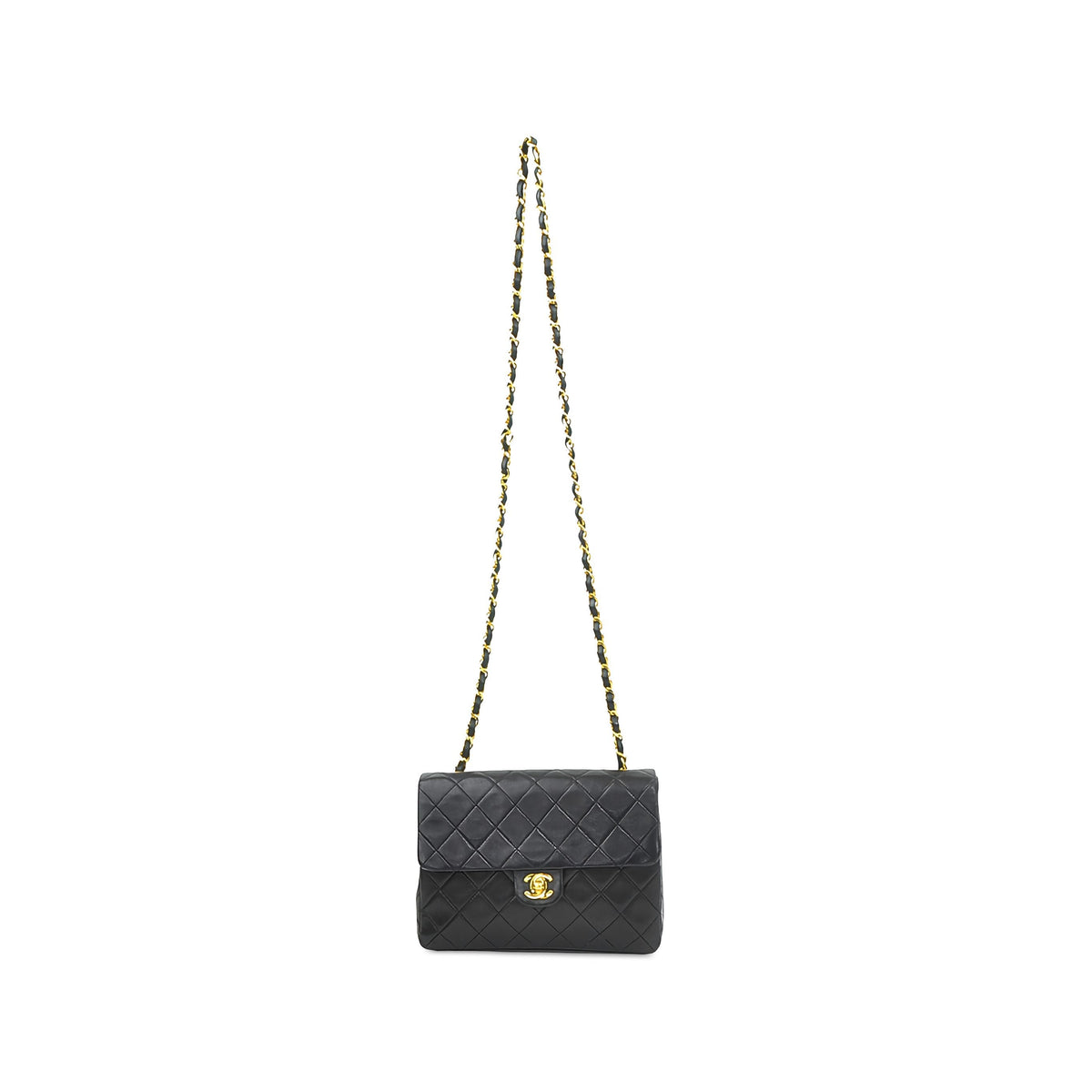 Chanel Small Square Quilted Lambskin Flap — Black