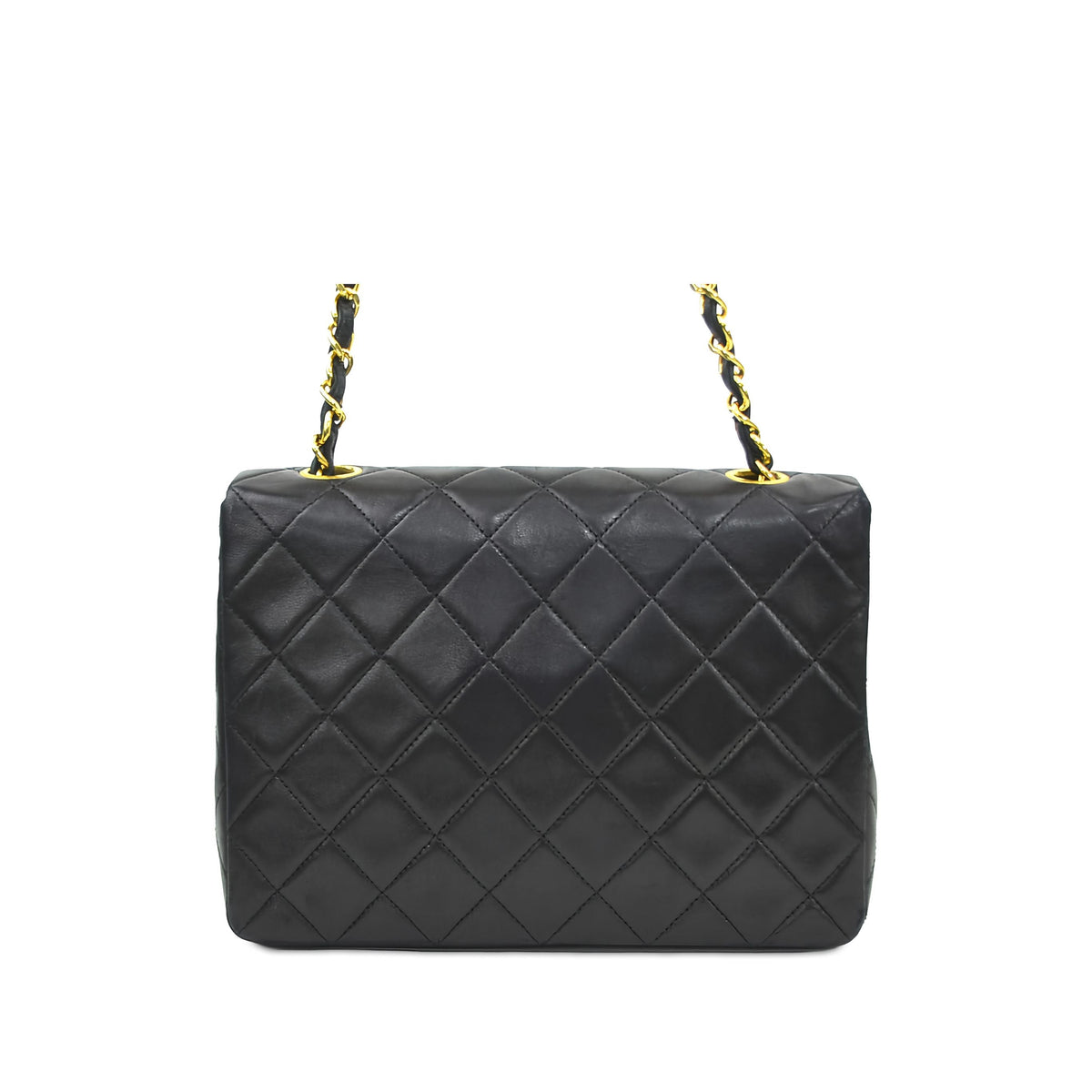 Chanel Small Square Quilted Lambskin Flap — Black