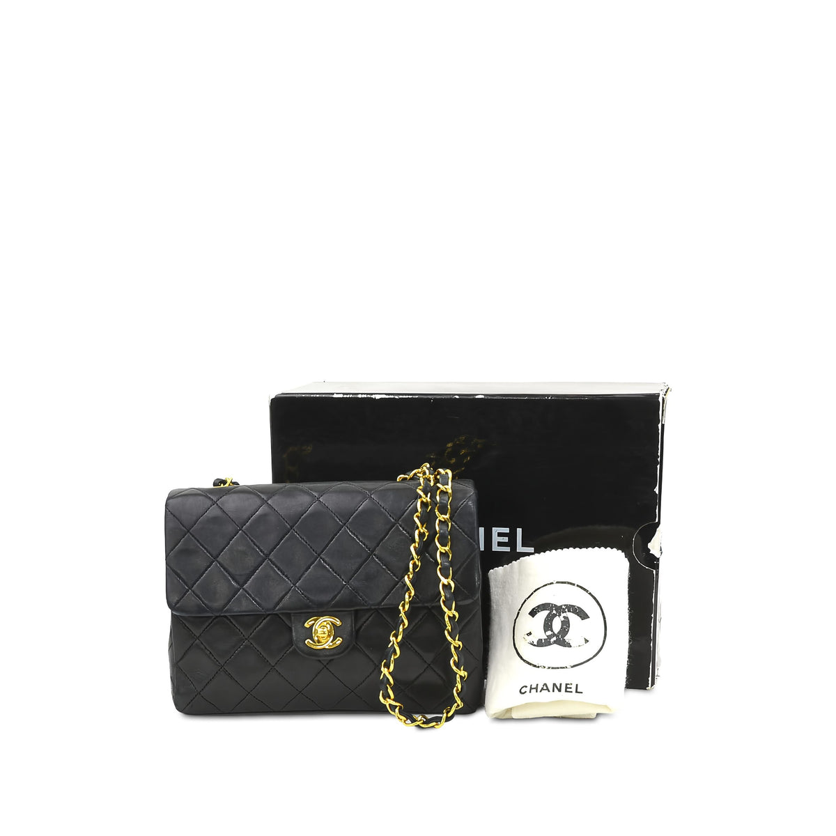 Chanel Small Square Quilted Lambskin Flap — Black