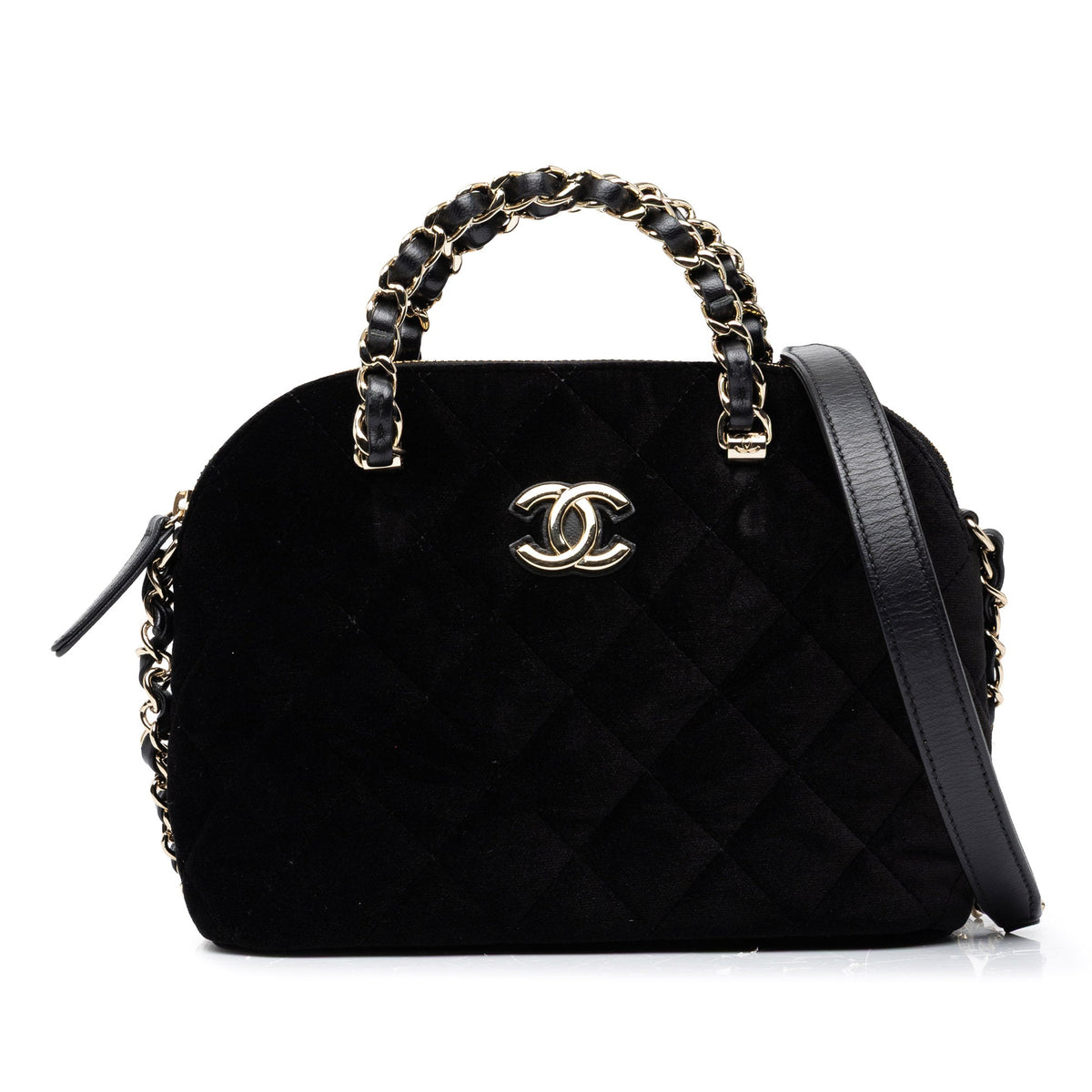 Chanel Quilted Velvet Coco Clutch With Chain — Black